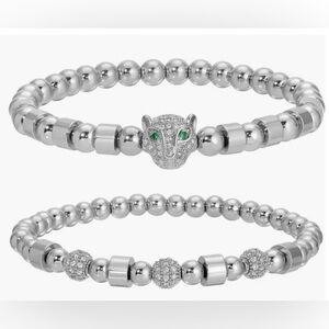 Elegant Silver Beaded Bracelet with Panther Design